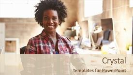  Presentation with desk - PPT layouts enhanced with start business - portrait of female designer working background and a lemonade colored foreground