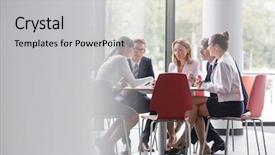  Presentation with meeting table - Audience pleasing theme consisting of focus plan - business colleagues planning while sitting backdrop and a light gray colored foreground