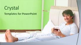  Presentation with coffee - Slides having start early - young handsome man drinking coffee background and a mint green colored foreground