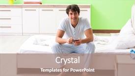  Presentation with young man on the phone - Cool new slides with start early - young handsome man drinking coffee backdrop and a coral colored foreground