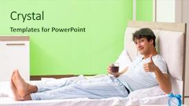  Presentation with festival coffee - Amazing slide deck having start early - young handsome man drinking coffee backdrop and a mint green colored foreground