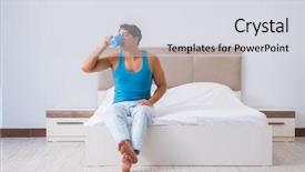  Presentation with bed - Beautiful slides featuring start early - young man waking up backdrop and a light gray colored foreground