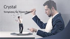  Presentation with eat - Audience pleasing slide set consisting of start fresh - huge businessman starting to eat backdrop and a  colored foreground