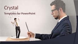  Presentation with eat - Beautiful theme featuring start fresh - huge businessman starting to eat backdrop and a  colored foreground