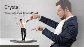  Presentation with eat - Colorful slides enhanced with start fresh - huge businessman starting to eat backdrop and a  colored foreground