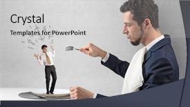  Presentation with eat - Audience pleasing slide set consisting of start fresh - huge businessman starting to eat backdrop and a light gray colored foreground