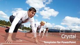  Presentation with ready - Cool new PPT theme with ready for race with man backdrop and a coral colored foreground