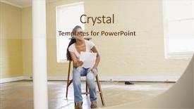  Presentation with woman stuck in ladder - Presentation theme featuring start new business - woman sitting on ladder background and a  colored foreground