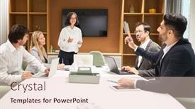  Presentation with discussion room - Presentation enhanced with start-up-business-team background and a lemonade colored foreground