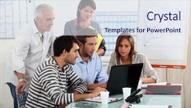  Presentation with meeting - Slides with start up company - picture of a business meeting background and a sky blue colored foreground