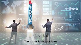  Presentation with rocket - Amazing slide deck having start-up-concept-with-rocket backdrop and a light gray colored foreground