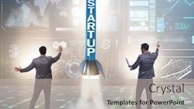  Presentation with rocket - Presentation theme having start-up-concept-with-rocket background and a light gray colored foreground