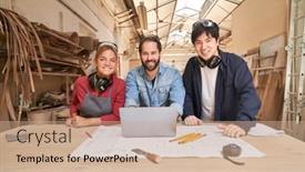  Presentation with computer workshop - Beautiful PPT layouts featuring start-up-craftsmen-team backdrop and a coral colored foreground