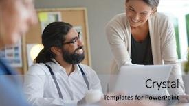  Presentation with working together - Beautiful PPT layouts featuring start-up people working together backdrop and a  colored foreground