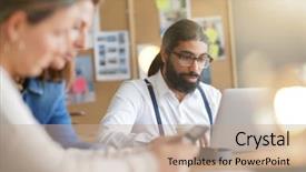  Presentation with multicultural people together - Slide set consisting of start-up people working together background and a  colored foreground