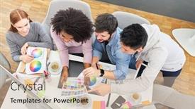  Presentation with design team - Audience pleasing theme consisting of start-up-team-brainstorming backdrop and a soft green colored foreground