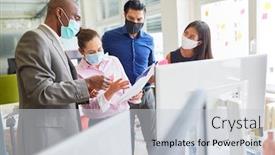  Presentation with face mask - Slide set enhanced with start-up-team-colleagues background and a lemonade colored foreground