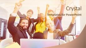  Presentation with team celebration - Colorful presentation design enhanced with start-up team during celebration backdrop and a lemonade colored foreground