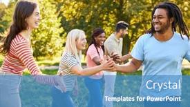  Presentation with building team - PPT theme with start-up-team-motivates-man background and a teal colored foreground