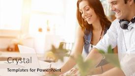  Presentation with team people hugging - Slides consisting of start-up team of two young people background and a lemonade colored foreground