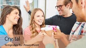  Presentation with celebrate - Theme featuring start-up team spirit background and a coral colored foreground