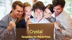  Presentation with team success for future - Audience pleasing slide deck consisting of start-up team with laptop backdrop and a tawny brown colored foreground