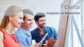  Presentation with team meeting - Cool new presentation with start-up-team backdrop and a sky blue colored foreground