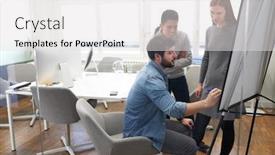  Presentation with team planning - Colorful PPT theme enhanced with start-up-team backdrop and a light gray colored foreground