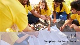  Presentation with building team - Slides consisting of start-up-team background and a light blue colored foreground