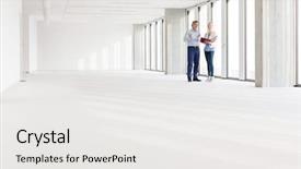  Presentation with animated business people - Beautiful theme featuring start up tech - distant image of business people backdrop and a  colored foreground