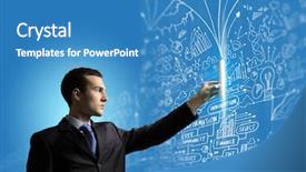  Presentation with innovations - PPT theme having start up tech - image of businessman pressing icon background and a teal colored foreground