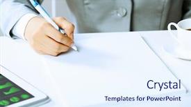  Presentation with tech - Colorful presentation design enhanced with start up tech - image of businesswoman sitting backdrop and a sky blue colored foreground