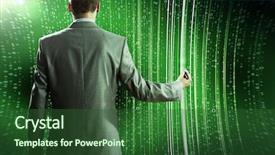  Presentation with tech - Presentation theme enhanced with start up tech - rear view of businessman touching background and a forest green colored foreground