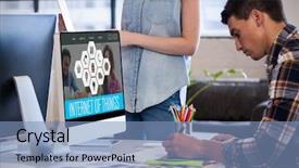  Presentation with team working together - Beautiful PPT theme featuring start up tech - smartphone apps icons against team backdrop and a teal colored foreground