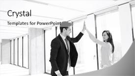  Presentation with high tech - Presentation design consisting of start up tech - young businessman and businesswoman high background and a white colored foreground