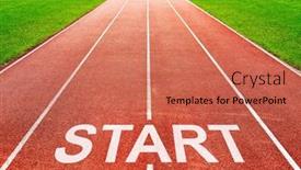  Presentation with sports field - Presentation design enhanced with start-written-on-race-starting background and a coral colored foreground