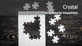  Presentation with puzzle pieces flying - Colorful slide deck enhanced with started puzzle with uncompleted center backdrop and a dark gray colored foreground