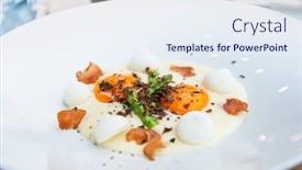  Presentation with white plate - Presentation design enhanced with starter-cooked-with-soft-boiled background and a sky blue colored foreground