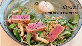  Presentation with healthy food process - Colorful PPT theme enhanced with starter with rare-fried tuna backdrop and a  colored foreground