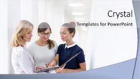  Presentation with office - Slide set consisting of starting - business colleagues discussing over document background and a sky blue colored foreground