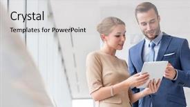  Presentation with new office - PPT layouts consisting of starting - confident young attractive young colleagues background and a light gray colored foreground