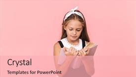  Presentation with book of love - Amazing PPT theme having starting - lovely little girl wearing dress backdrop and a  colored foreground