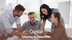  Presentation with team - Slide deck having starting - smiling team of executives discussing background and a tawny brown colored foreground