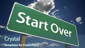  Presentation with road - Slides featuring starting - start over road sign background and a ocean colored foreground