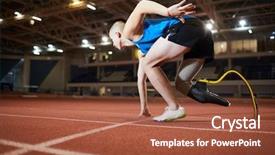  Presentation with waiting line - PPT layouts consisting of starting - young man with artificial leg background and a red colored foreground