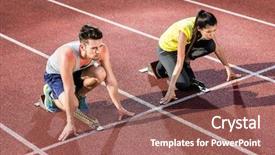  Presentation with athlete - Theme having starting block of cinder background and a violet colored foreground