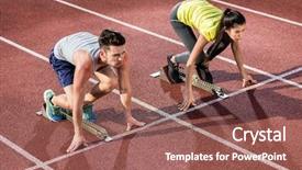  Presentation with black male female fashion - PPT layouts featuring starting block of cinder background and a violet colored foreground