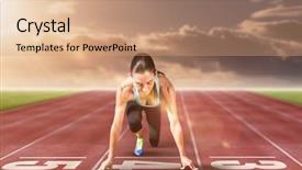 Presentation with race track - Colorful PPT theme enhanced with starting block on race track backdrop and a  colored foreground