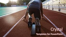  Presentation with athlete - PPT layouts having starting block on running track background and a wine colored foreground