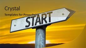  Presentation with start up - Cool new PPT theme with starting change - start sign with a sunset backdrop and a gold colored foreground